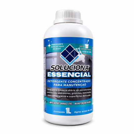 SOLUCIONA ESSENCIAL 1L (Detergente neutro ultra concentrado, específico para limpeza diária e conservação do brilho em pisos sensíveis) - Soluciona Restauração de Pisos
